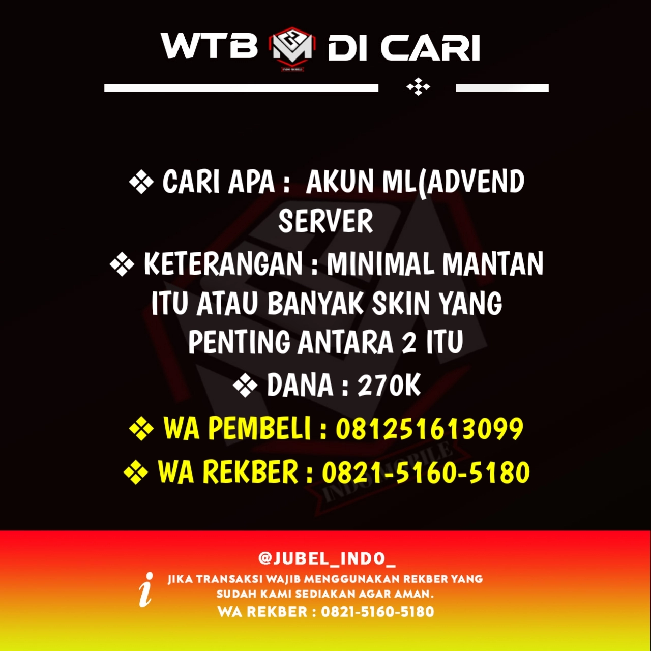 CARI AKUN ML #ML1222