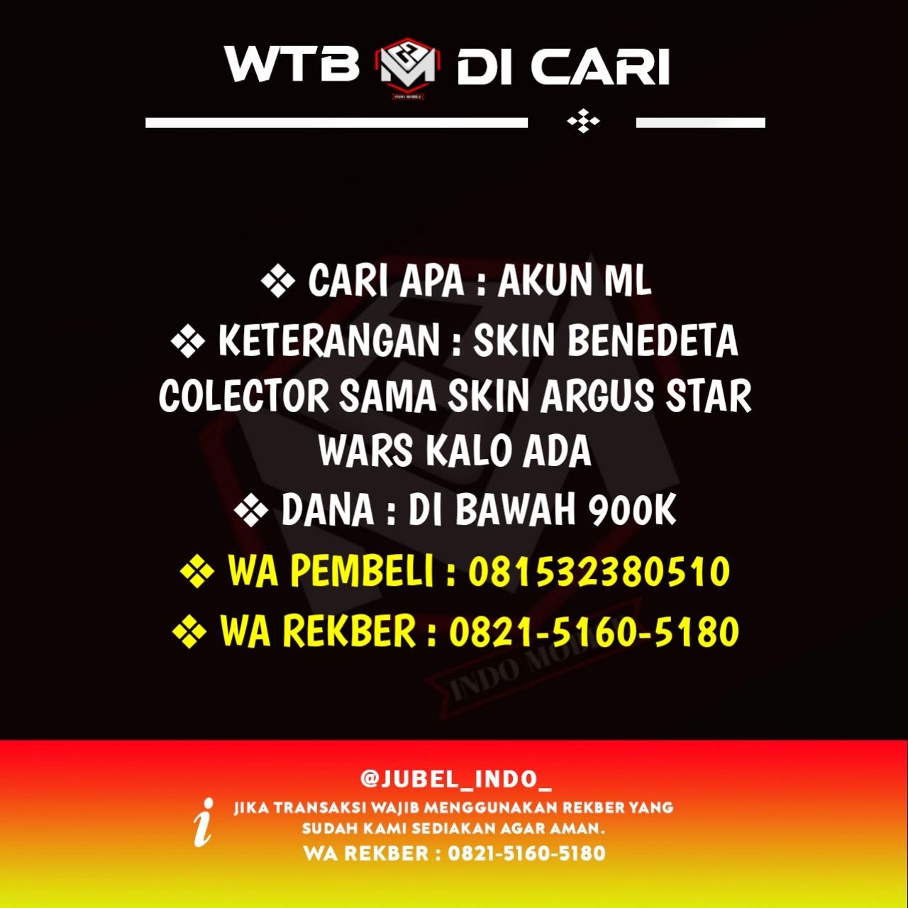 CARI AKUN ML #ML1277