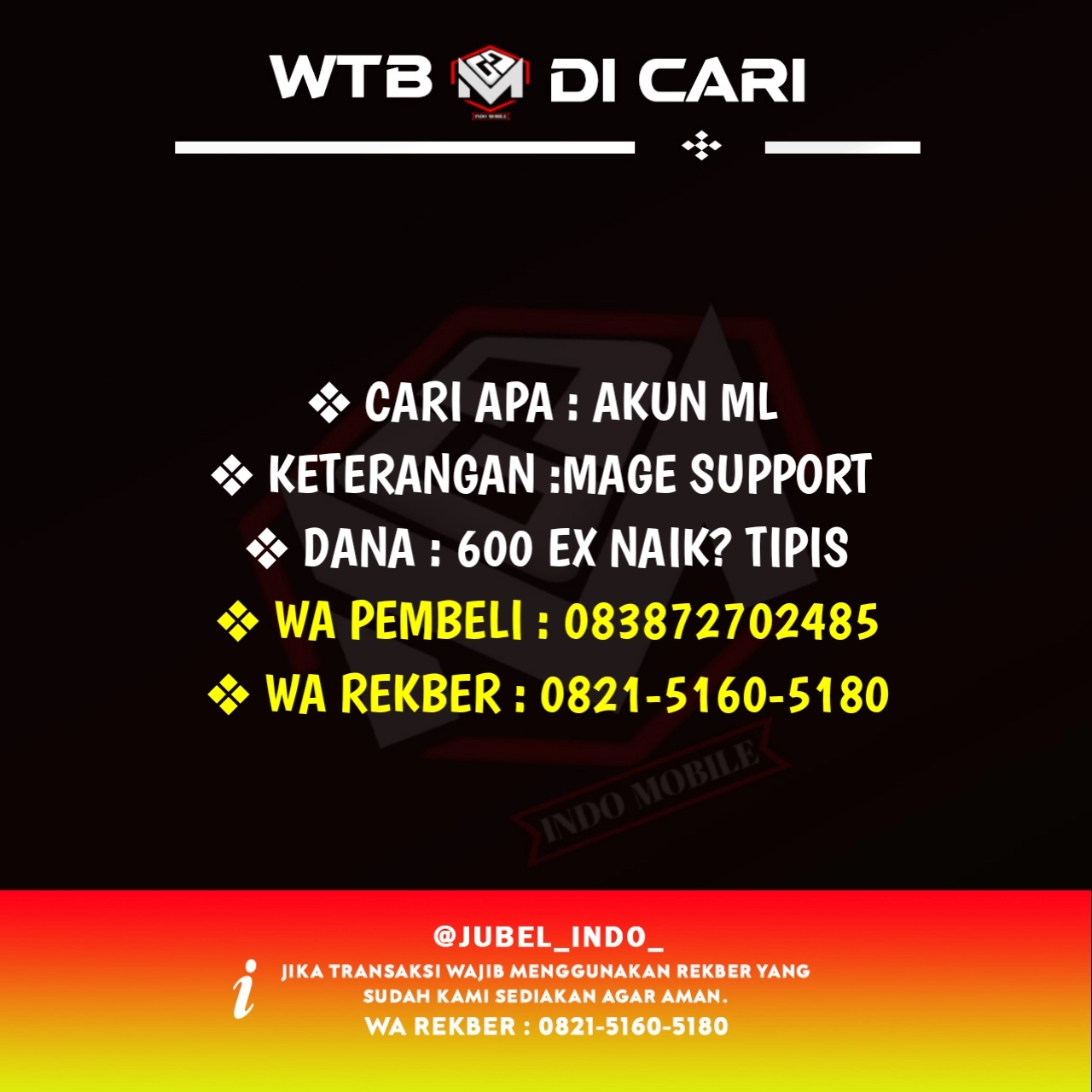 CARI AKUN ML #ML1579