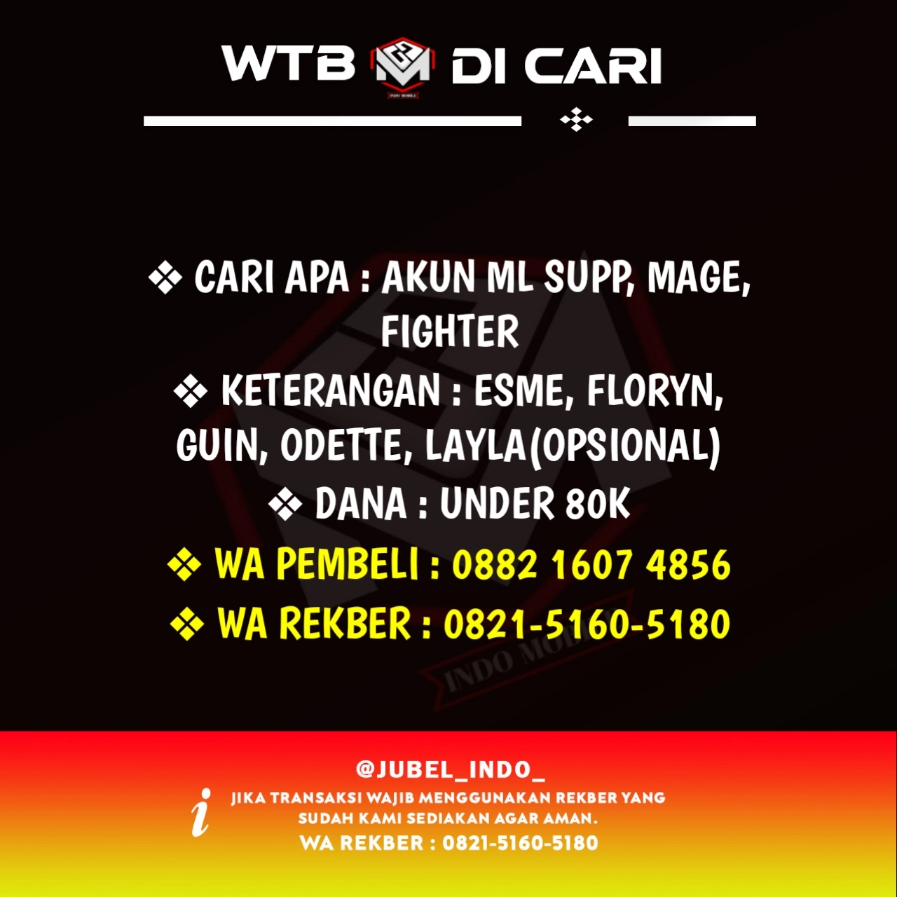 CARI AKUN ML #ML1637