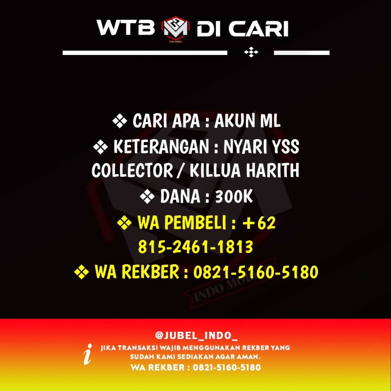 CARI AKUN ML #ML1843