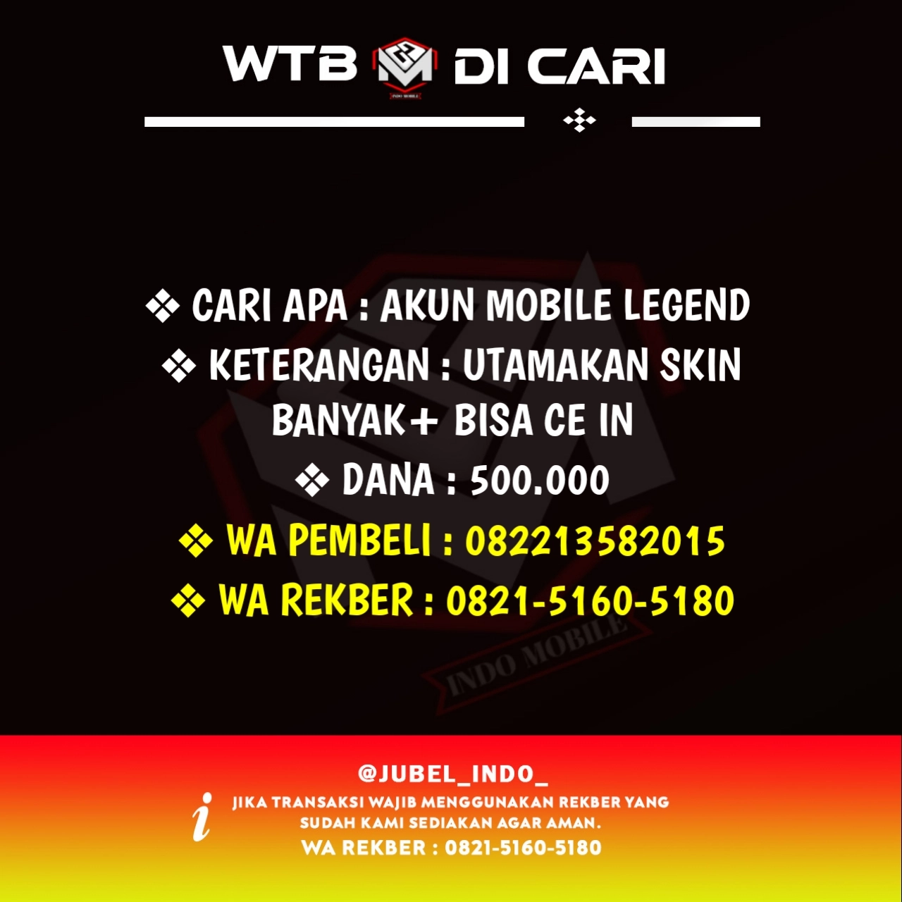 CARI AKUN ML #ML4813