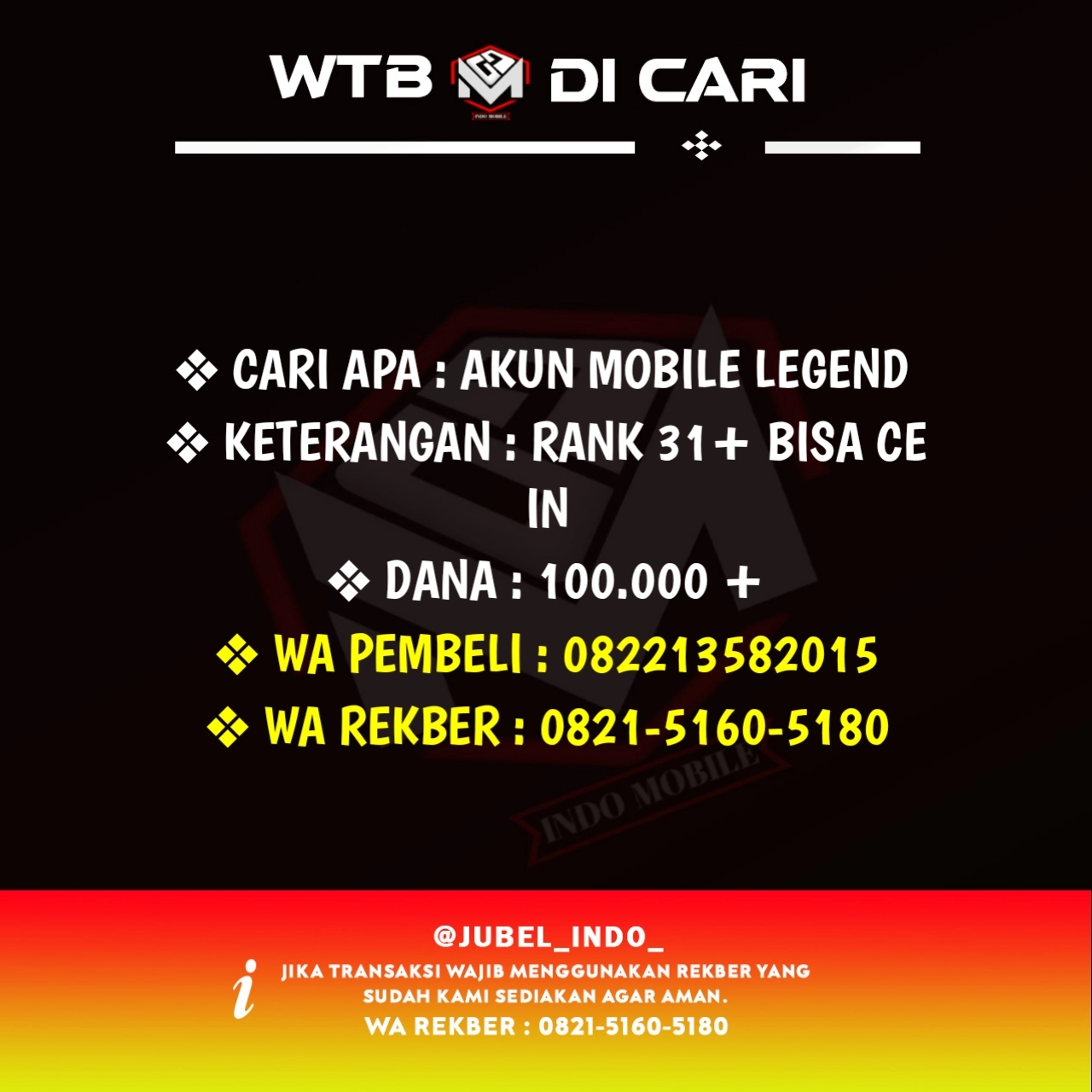 CARI AKUN ML #ML5080