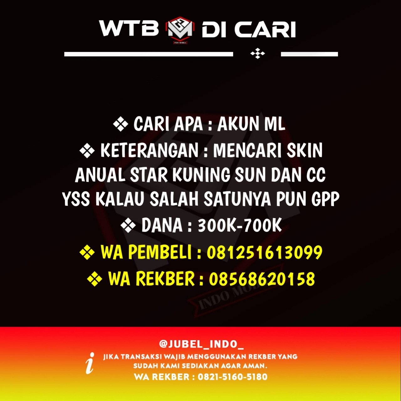 CARI AKUN ML #ML5139