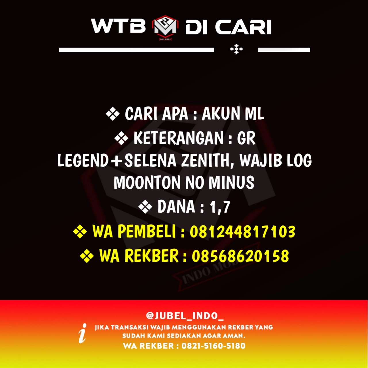 CARI AKUN ML #ML5874