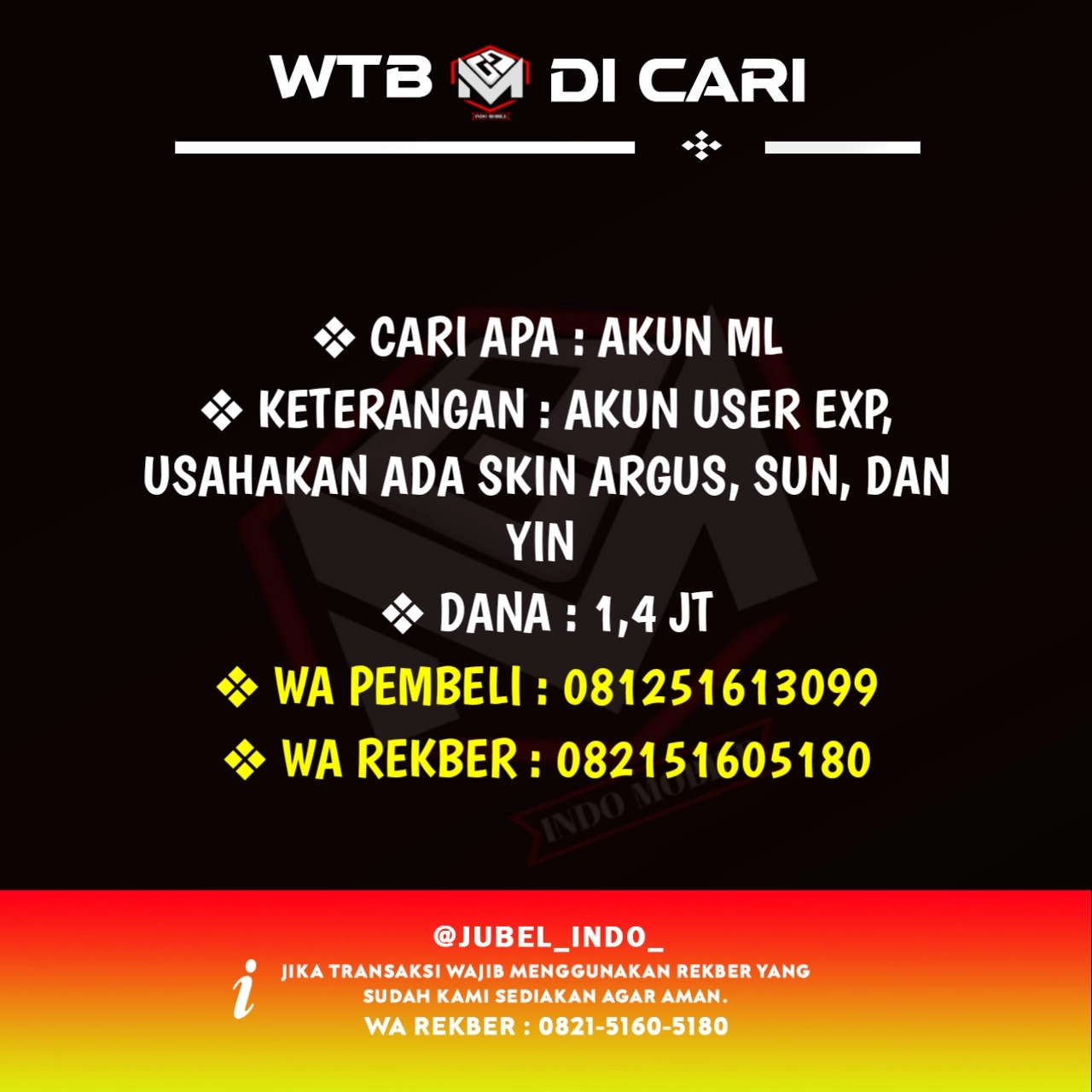 CARI AKUN ML #ML6216